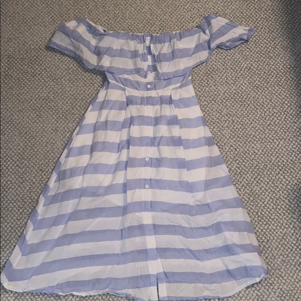 Lulus blue and white stripe off the shoulder dress